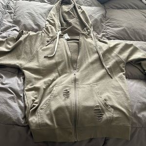 Distressed by HB destroyed zip up hoodie in olive
